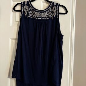 Navy Embroidered Sleeveless Top